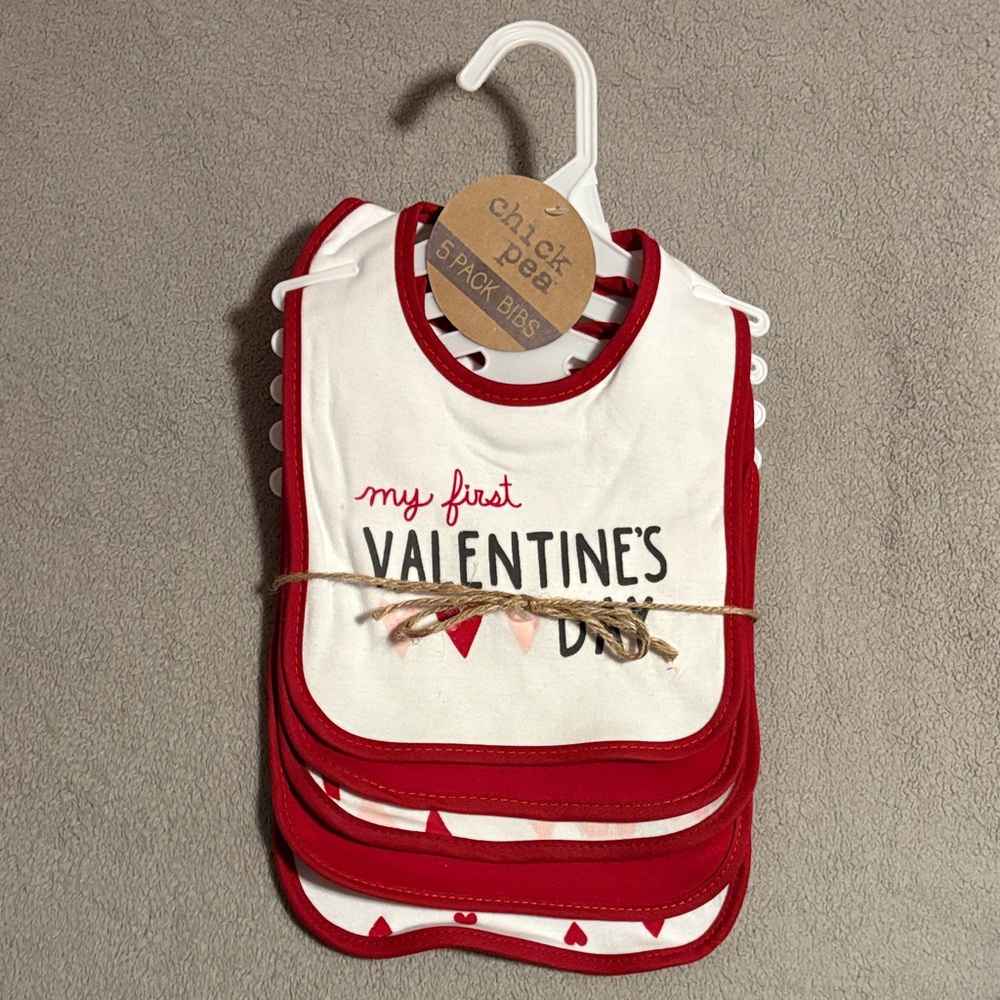 My First Valentine's Day Bibs - Red and White 5 pack